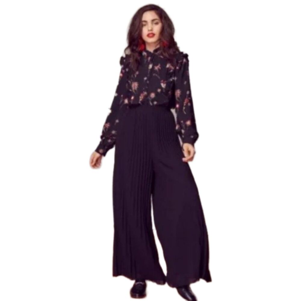 Lost + Wander On the Road Pleated Palazzo Pants Black Wide Leg Trouser Small NWT